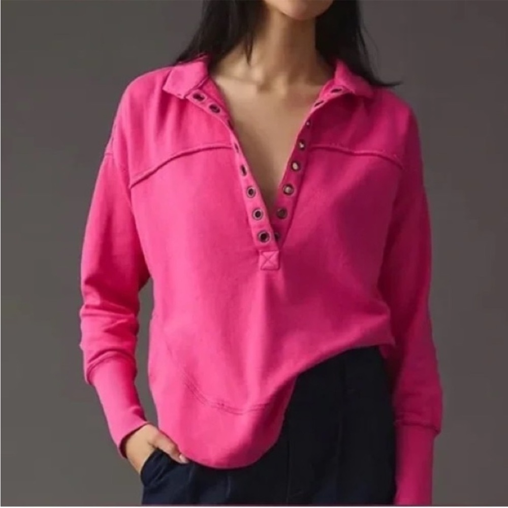 Pilcro Anthropologie Henley Top Pink Large L - Picture 4 of 10